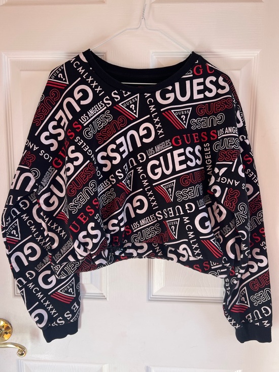 Guess Sweaters - Guess Cropped Sweatshirt with White & Red Logo Print LIMITED EDITION!